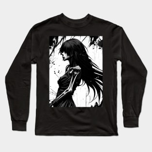 Gothic Reverie: Captivating Dark Art in Black and White Long Sleeve T-Shirt